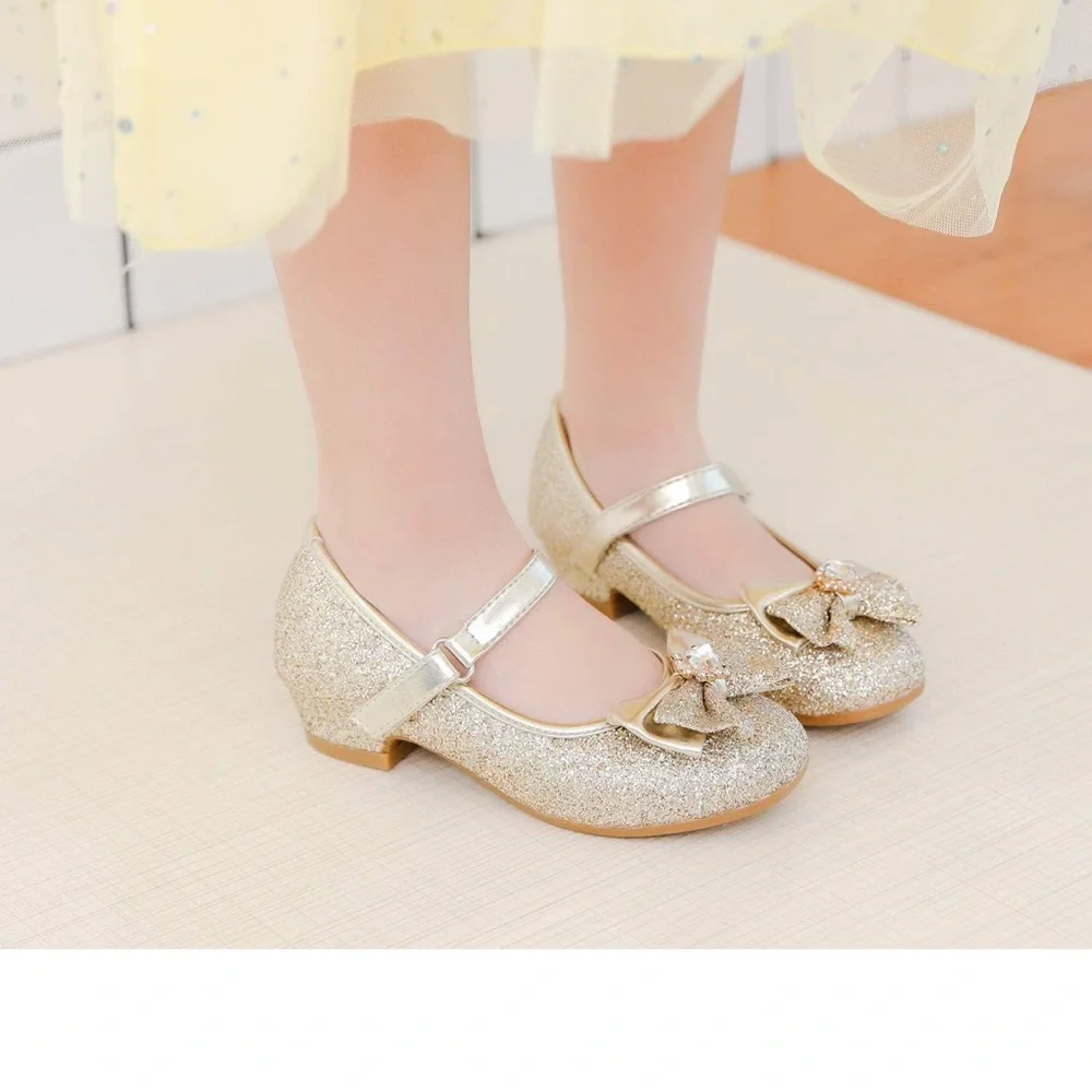 Sparkly Gold Kids Shoes with Bow